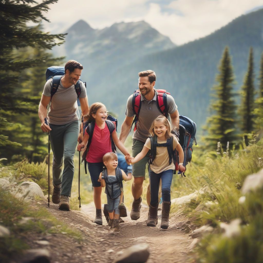 Family Hiking in the Mountains