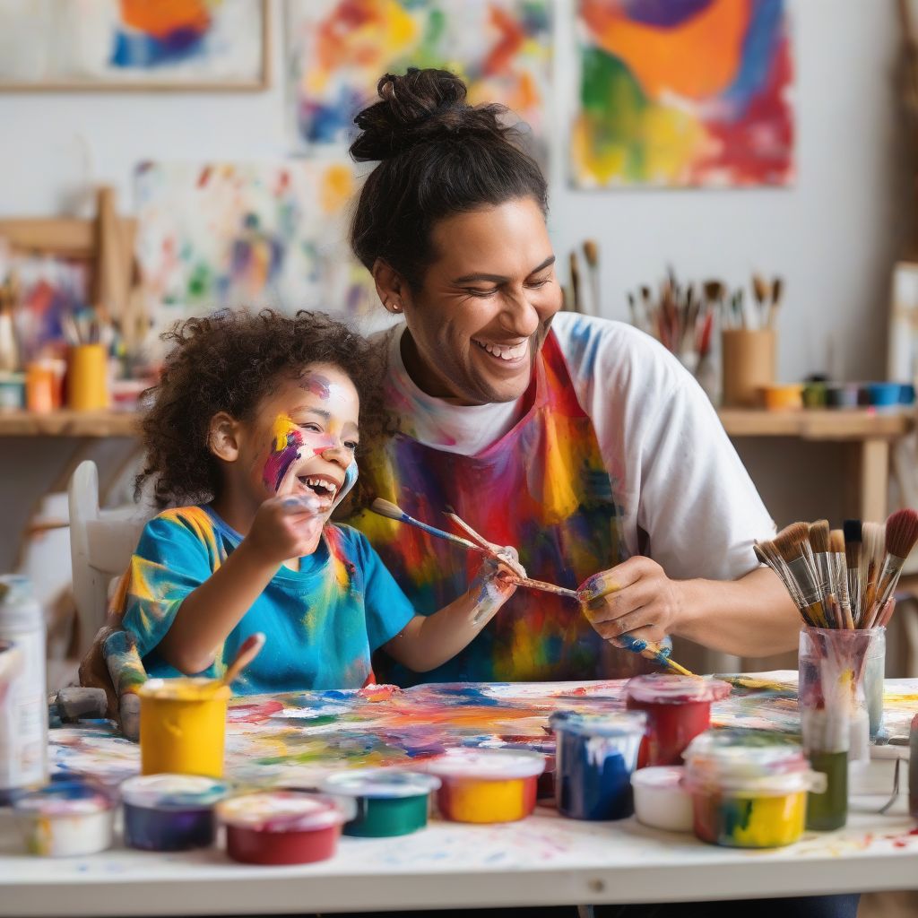 Parent and Child Engaged in Creative Painting Activity