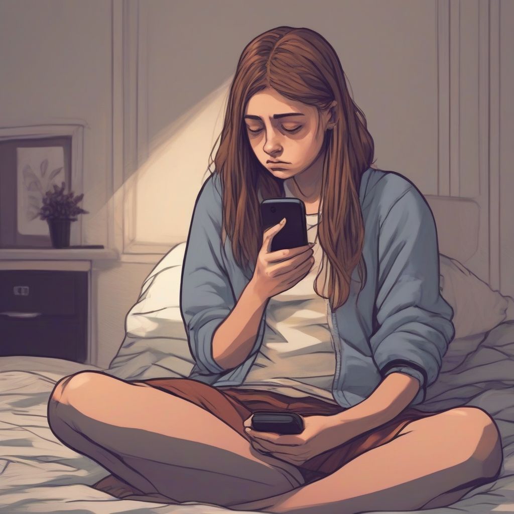 Teenager Feeling Sad Looking at Phone